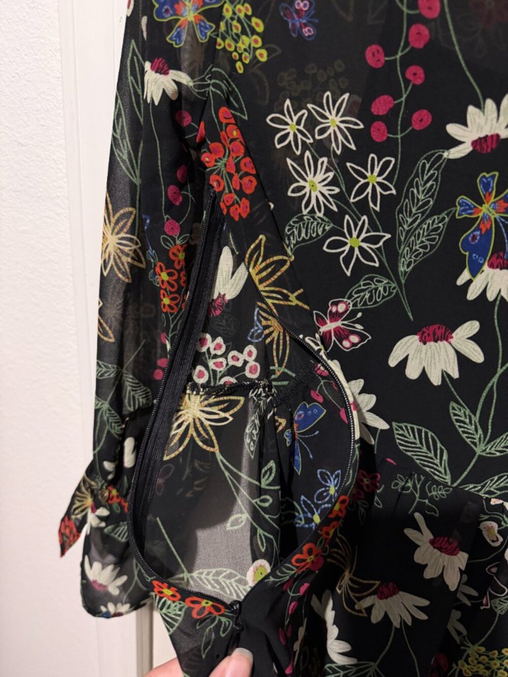 Forever 21 Floral Boho Chiffon Sheer Sleeve Dress New With Tags L - Picture 14 of 16